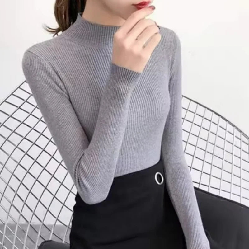 Autumn Winter Mock Neck Women Sweater Vintage - Nuvéra Atelier