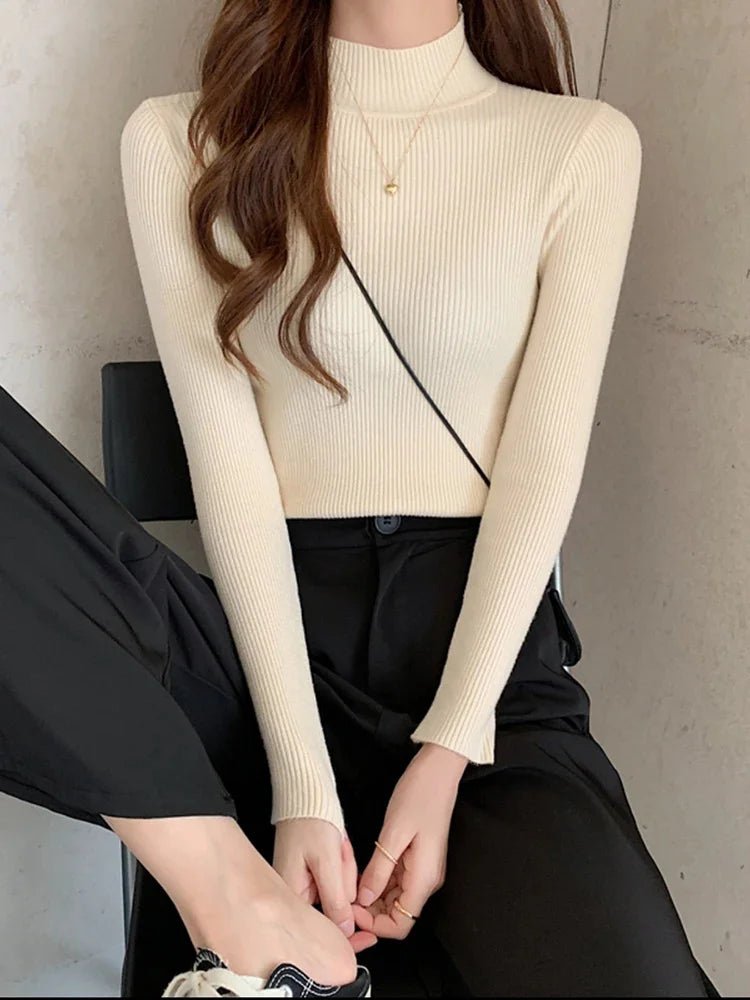 Autumn Winter Mock Neck Women Sweater Vintage - Nuvéra Atelier