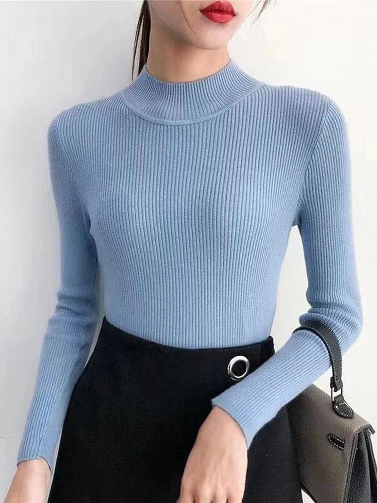 Autumn Winter Mock Neck Women Sweater Vintage - Nuvéra Atelier