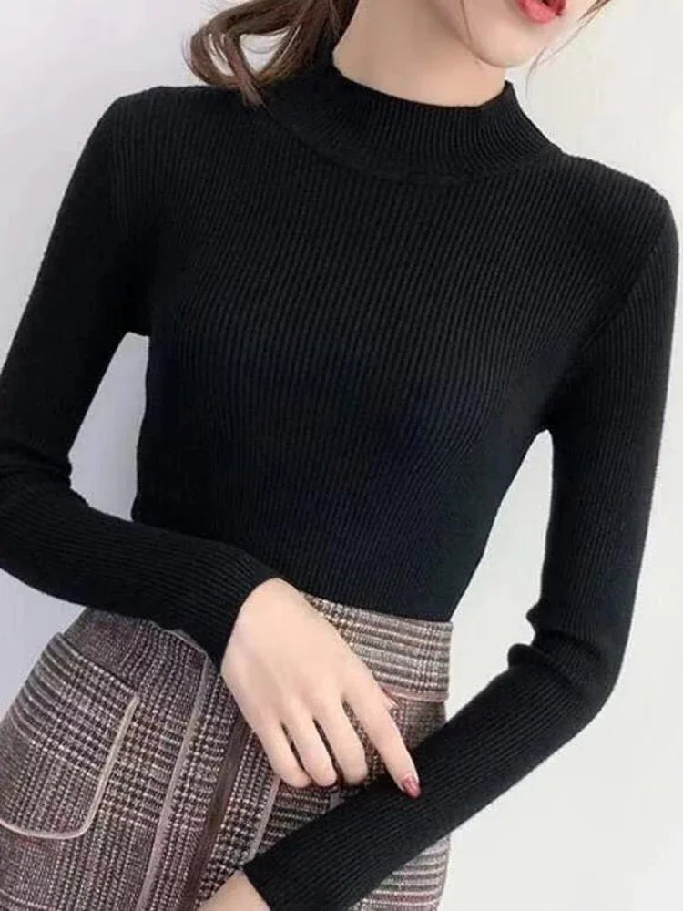 Autumn Winter Mock Neck Women Sweater Vintage - Nuvéra Atelier