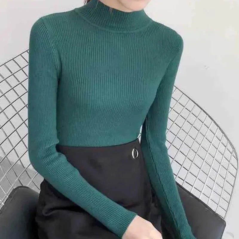 Autumn Winter Mock Neck Women Sweater Vintage - Nuvéra Atelier