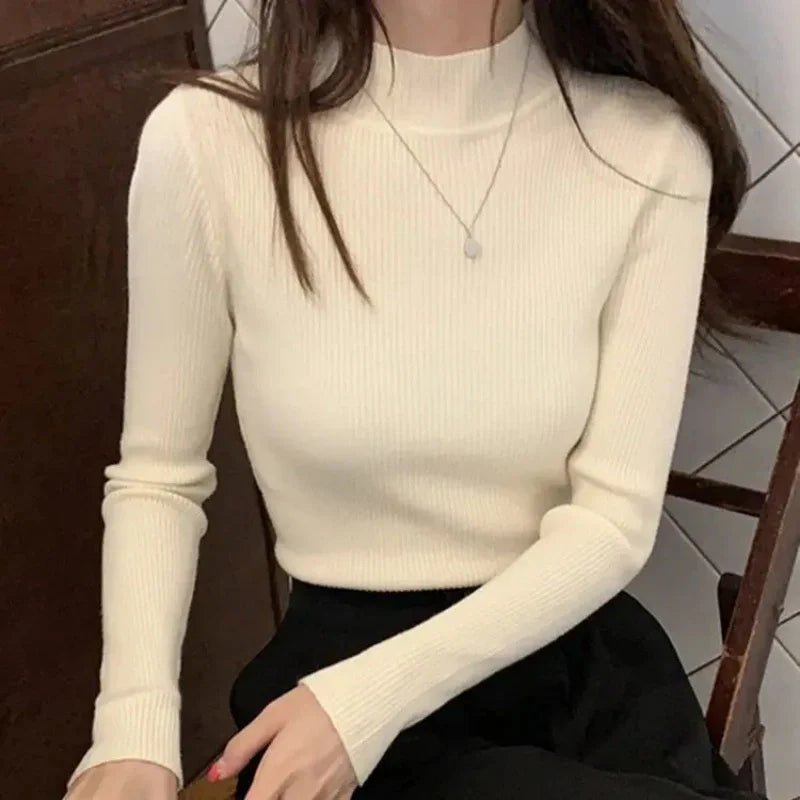 Autumn Winter Mock Neck Women Sweater Vintage - Nuvéra Atelier