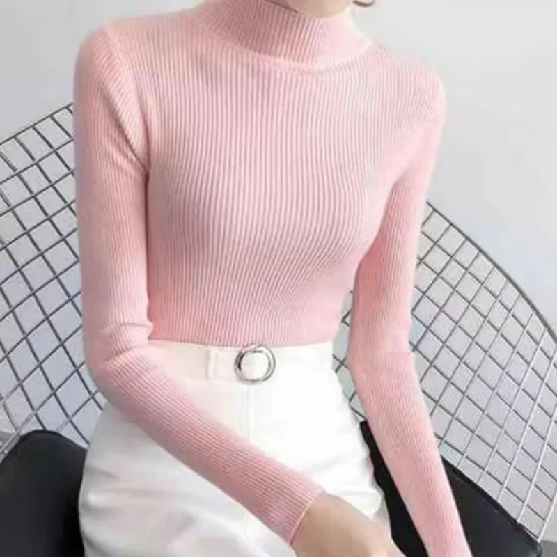 Autumn Winter Mock Neck Women Sweater Vintage - Nuvéra Atelier