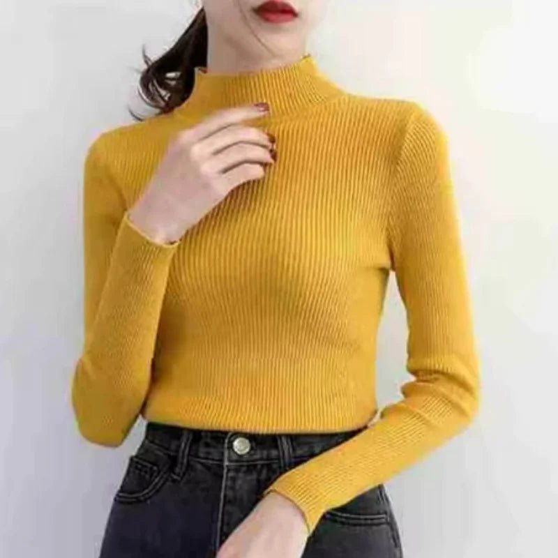 Autumn Winter Mock Neck Women Sweater Vintage - Nuvéra Atelier