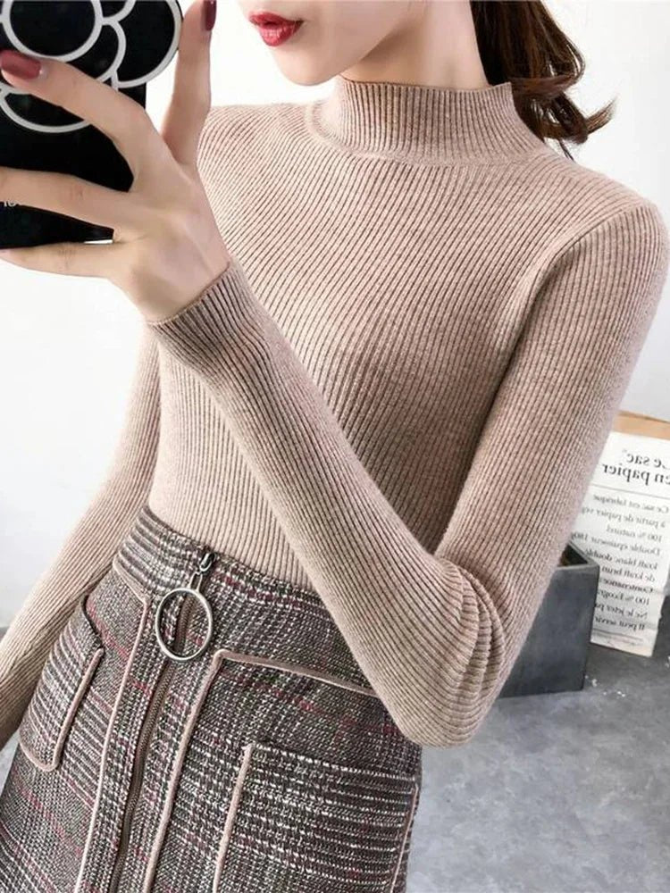 Autumn Winter Mock Neck Women Sweater Vintage - Nuvéra Atelier